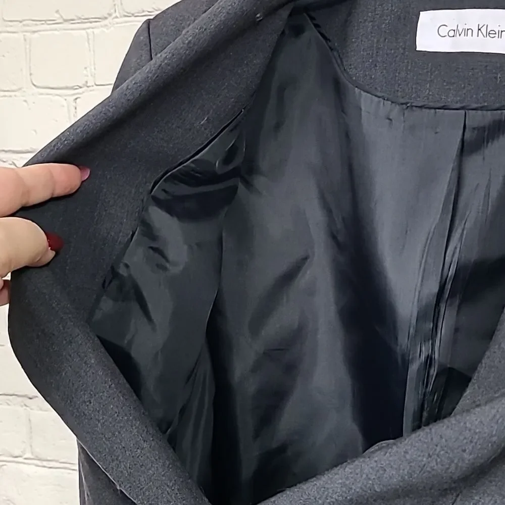 Calvin Klein Women's Charcoal Blazer 1-button Notch Collar Dressy Suit Jacket L - Picture 6 of 7